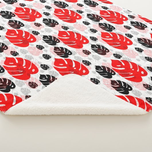 Red Black Leaf Illustration Pattern Design Sherpa Deken (3/4)