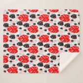 Red Black Leaf Illustration Pattern Design Sherpa Deken (Voorkant (horizontaal))