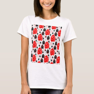 Red Black Leaf Illustration Pattern Design T-shirt