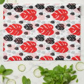 Red Black Leaf Illustration Pattern Design Theedoek (Gevouwen)