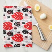 Red Black Leaf Illustration Pattern Design Theedoek (Quarter Fold)