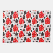 Red Black Leaf Illustration Pattern Design Theedoek (Horizontaal)