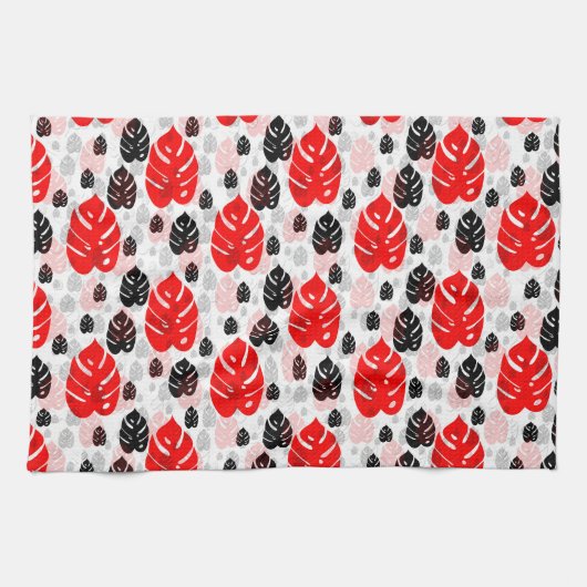 Red Black Leaf Illustration Pattern Design Theedoek (Horizontaal)