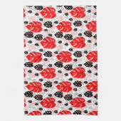 Red Black Leaf Illustration Pattern Design Theedoek (Verticaal)