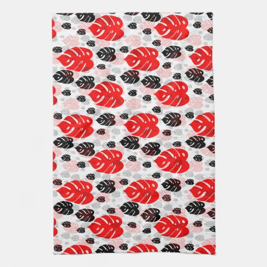 Red Black Leaf Illustration Pattern Design Theedoek (Verticaal)