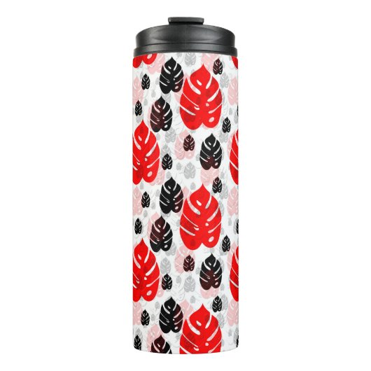 Red Black Leaf Illustration Pattern Design Thermosbeker (Voorkant)