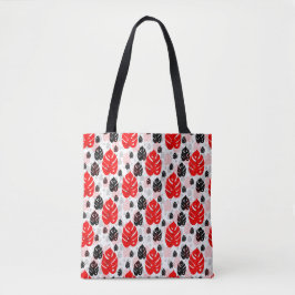 Red Black Leaf Illustration Pattern Design Tote Bag
