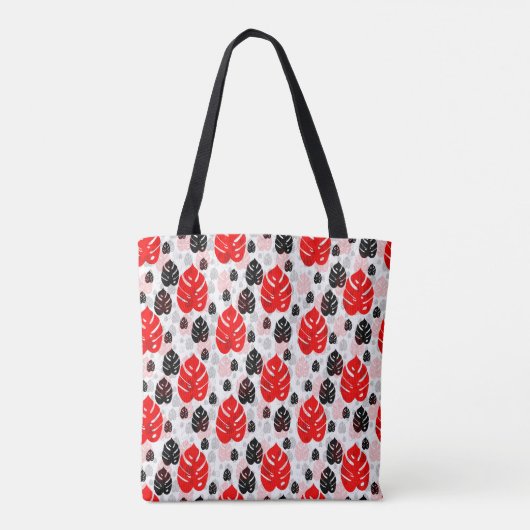 Red Black Leaf Illustration Pattern Design Tote Bag (Achterkant)
