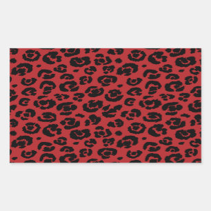 Red Black Leopard Print Rechthoekige Sticker