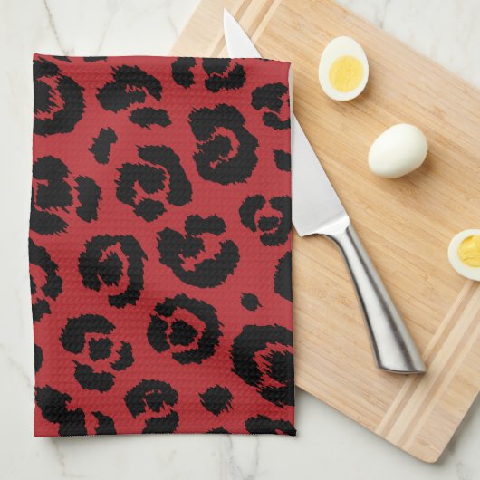 Red Black Leopard Print Theedoek (Quarter Fold)