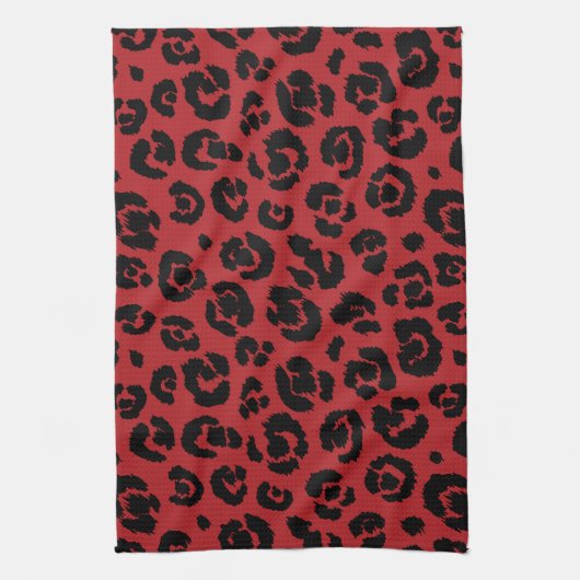 Red Black Leopard Print Theedoek (Verticaal)