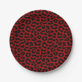 Red Black Leopard Spots Print Pattern Papieren Bordje (Voorkant)