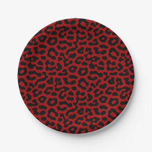 Red Black Leopard Spots Print Pattern Papieren Bordje