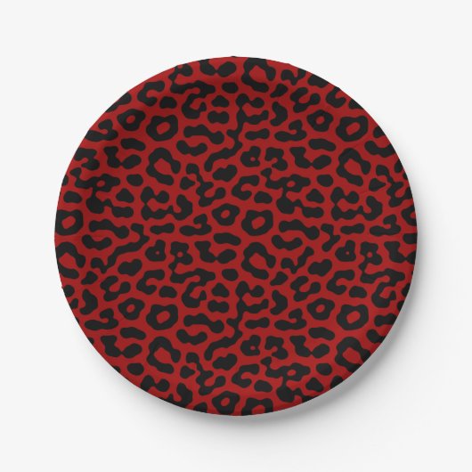 Red Black Leopard Spots Print Pattern Papieren Bordje (Voorkant)