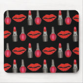 Red Black Lipstick Kiss Nail Poolse Makeup Beauty Muismat (Voorkant)