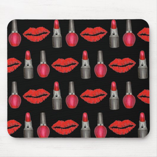 Red Black Lipstick Kiss Nail Poolse Makeup Beauty Muismat (Voorkant)