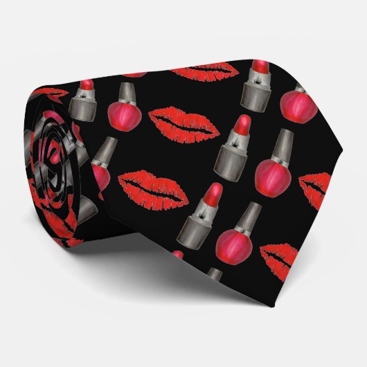 Red Black Lipstick Lips Kiss Valentijnsdag Stropda Stropdas (Opgerold)