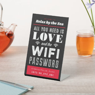 Red Black Love en Wifi Home Network en Password Reclamebord Met Voetstuk