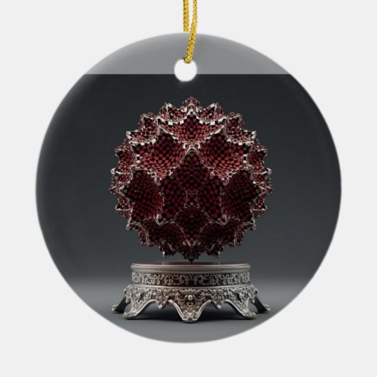 Red & Black Mandelbrot Sphere On Silver Pedestal Keramisch Ornament (Voorkant)