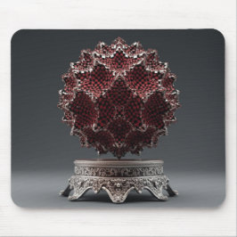 Red & Black Mandelbrot Sphere On Silver Pedestal Muismat