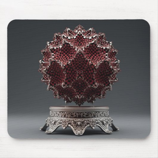 Red & Black Mandelbrot Sphere On Silver Pedestal Muismat (Voorkant)