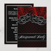 Red Black Mask Masquerade Ball Party-uitnodigingen Kaart (Voorkant / Achterkant)