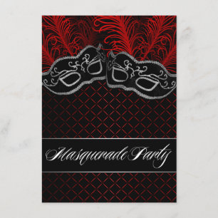 Red Black Mask Masquerade Ball Party-uitnodigingen Kaart