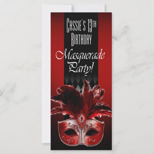 Red Black Masquerade Birthday Party Invitation (Voorkant)