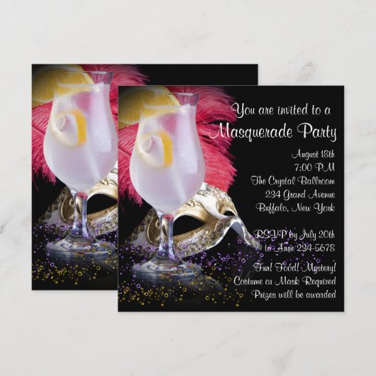 Red Black Masquerade Party Uitnodigingen (Voorkant / Achterkant)