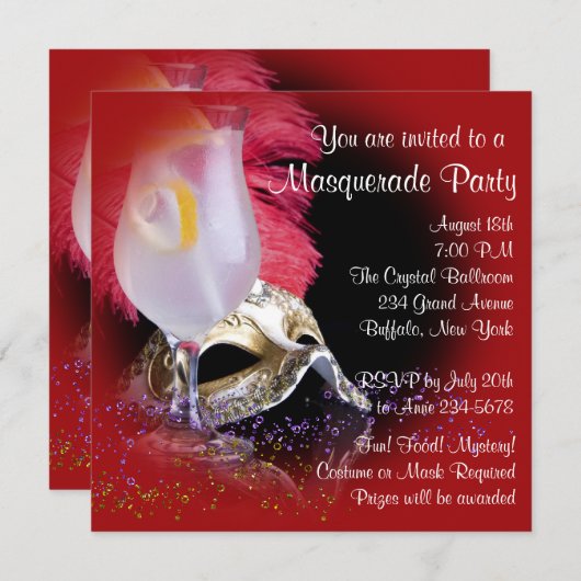 Red Black Masquerade Party Uitnodigingen (Voorkant / Achterkant)