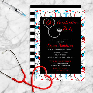 Red   Black Medical Nurse Graduation Party Kaart