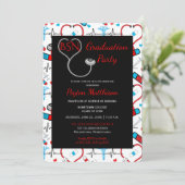 Red | Black Medical Nurse Graduation Party Kaart (Staand voorkant)