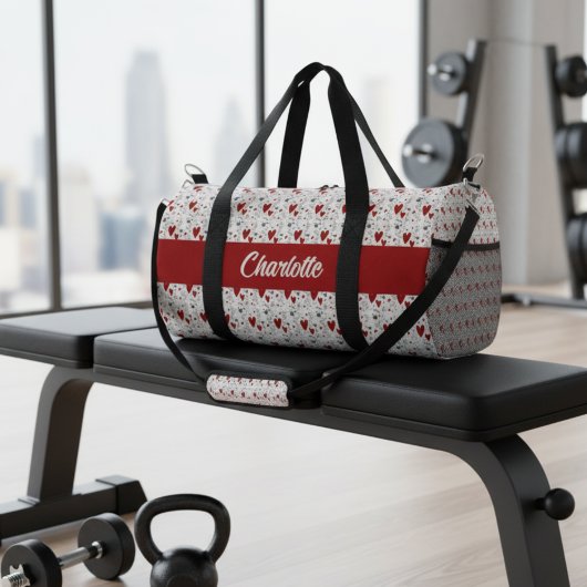 Red Black Modern Hearts Retro Monogram Name Plunjezak