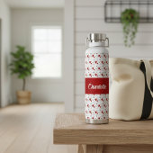 Red Black Modern Hearts Retro Monogram Name Waterfles