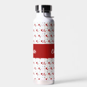 Red Black Modern Hearts Retro Monogram Name Waterfles (Links)