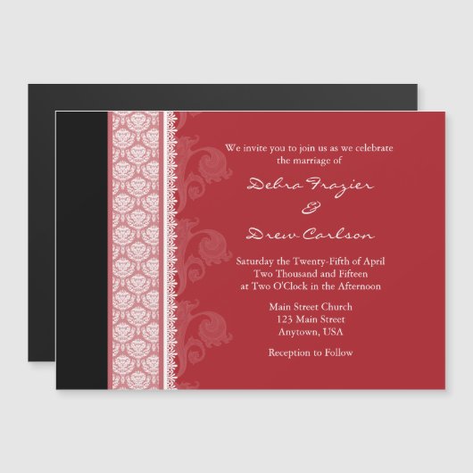 Red Black Modern Magnetic Wedding Invitation Magnetische Uitnodiging (Voorkant / Achterkant)