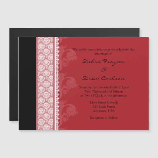 Red Black Modern Magnetic Wedding Invitation Magnetische Uitnodiging (Voorkant / Achterkant)