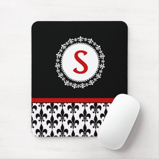 Red Black Monogram Fleur de Lis Muismat (Met muis)