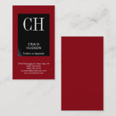Red Black Monogram Professional Visitekaartje (Voorkant / Achterkant)
