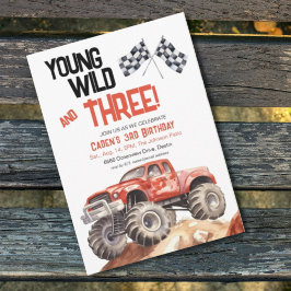 Red Black Monster Truck 3e verjaardag Kaart