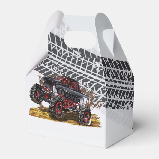 Red Black Monster Truck Birthday Party Bedankdoosjes (Achterkant)