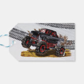 Red Black Monster Truck Birthday Party Cadeaulabel (Achterkant Horizontaal)