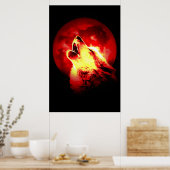 Red Black Motivatie Wolf Howls Fullmoon Print (Keuken)