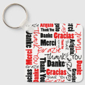 Red Black Multilingual "Bedankt" Typografie Sleutelhanger (Voorkant)