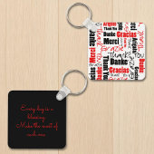 Red Black Multilingual "Bedankt" Typografie Sleutelhanger