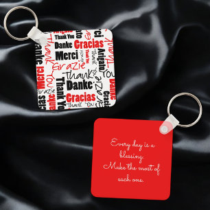 Red Black Multilingual "Bedankt" Typografie Sleutelhanger