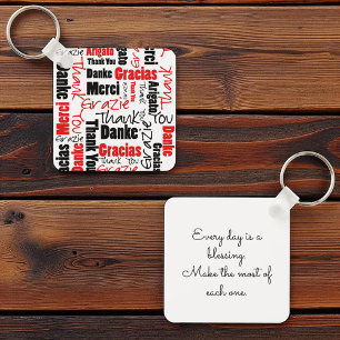 Red Black Multilingual "Bedankt" Typografie Sleutelhanger