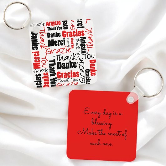 Red Black Multilingual "Bedankt" Typografie Sleutelhanger