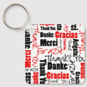 Red Black Multilingual "Bedankt" Typografie Sleutelhanger (Voorkant)