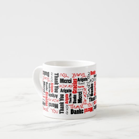 Red Black Multilingual Dank je Word Cloud Espresso Kop (Links)